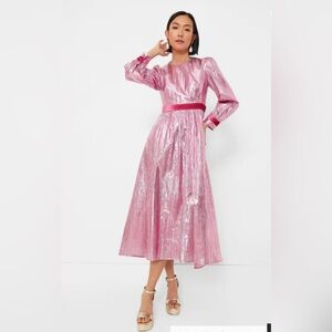 HYACINTH HOUSE
Pink Metallic Plisse Eloise Midi Dress